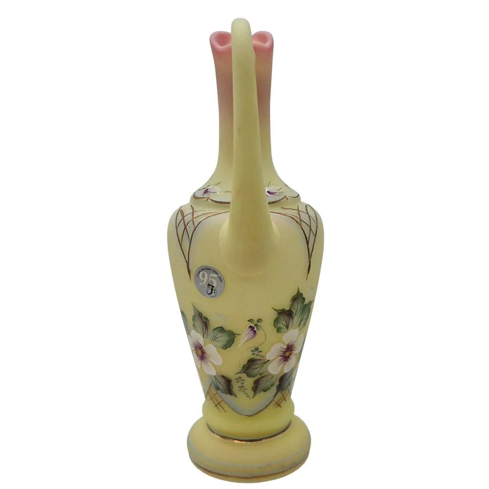 FENTON SATIN BURMESE DECORATED EWER SIGNED NUMBERED GLOWS